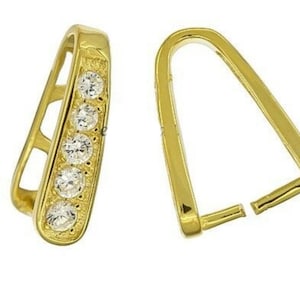 2pcs/5pcs Real Gold Plated 925 Sterling Silver 12mm Pendant Clasp Pinch Bail Clip Cubic Zirconia CZ Diamond for DIY Necklace Jewelry Making