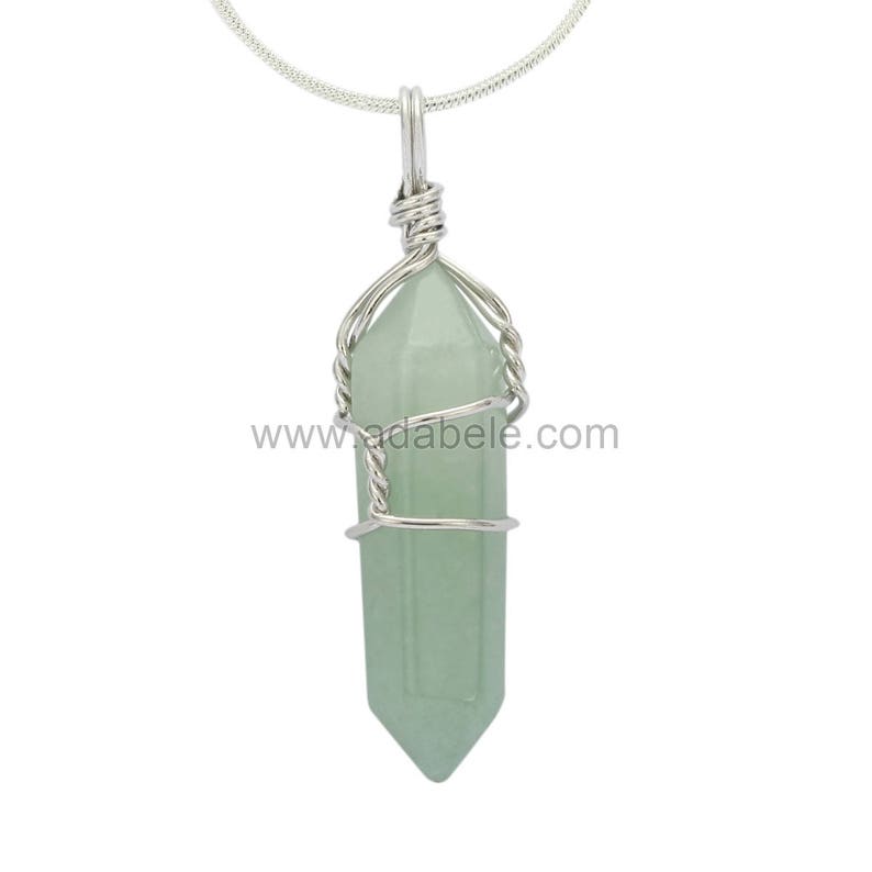 in Gift Bag #GGP-E8 Top Quality Natural Green Aventurine Healing Point Reiki Chakra Cut 18-20 Inch Gemstone Pendant Necklace 1pc