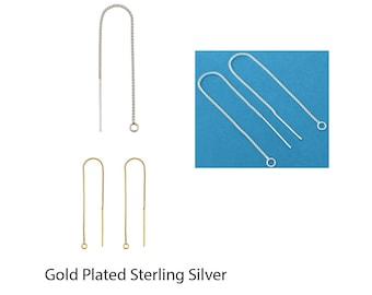 Pick 4pcs 925 Sterling Silver Ear Threader Earrings Findings Open Ring Pull Through Box Chain 2/3/4/5/6 inch for DIY Earrings Jewelry Making