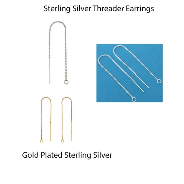 U Pick 2pc/4pc Sterling Silver Dainty Ear Threader Earrings Pull Through Long Box Chain with Loops 2 to 6 inch Drop Threader Findings