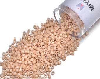 7.5 Grams Genuine Miyuki Delica 11/0 Seed Beads, Opaque Gold Tan Luster DB0208,  Approx 1500 Beads/Tube for Peyote Stitch Loom Weaving