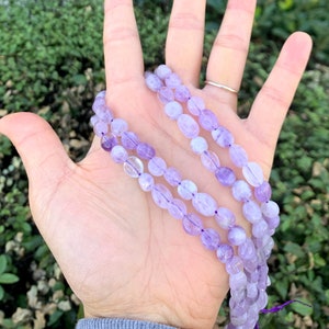 1 Strand/15&quot; Natural Purple Lavender Jade Healing Gemstone 6mm to 8mm Free Form Oval Tumbled Pebble Stone Beads for Earrings Jewelry Making