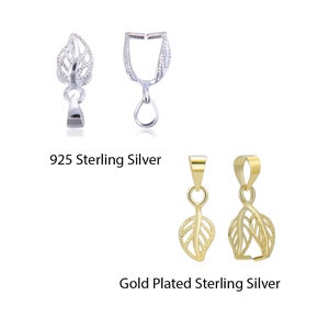 Pick 2pc/5pcs Authentic 925 Sterling Silver Leaf-Shaped Pendant Clasp Pinch Bail Clip Silver/Yellow Gold for Necklace Craft Jewelry Making