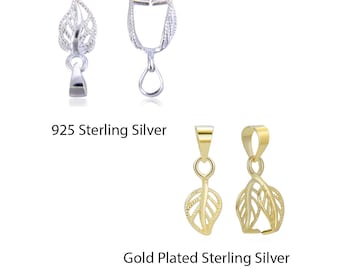 Pick 2pc/5pcs Authentic 925 Sterling Silver Leaf-Shaped Pendant Clasp Pinch Bail Clip Silver/Yellow Gold for Necklace Craft Jewelry Making