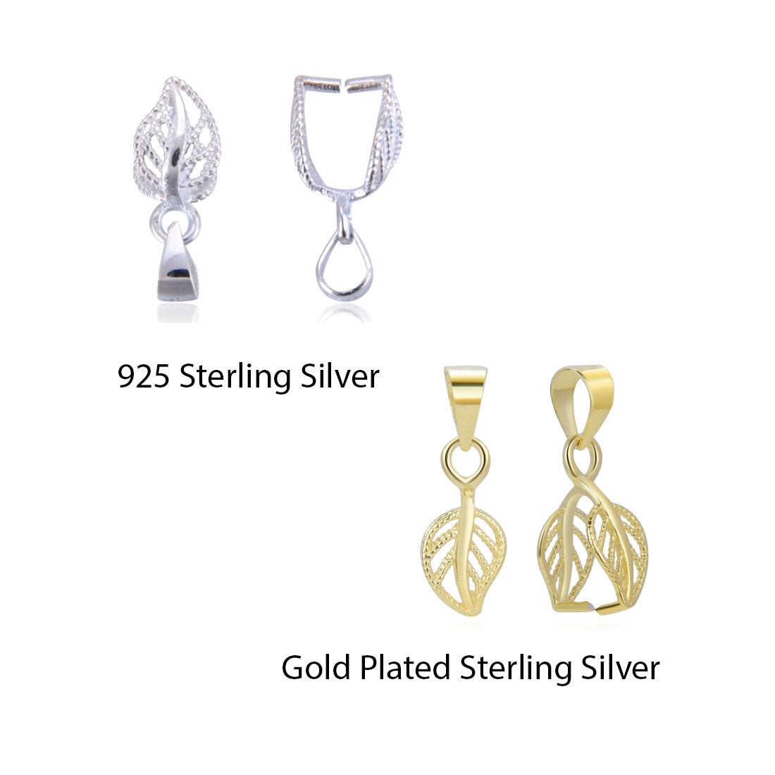 5pcs Platinum Tone Brass Pinch Bails - Leaf/Ice Pick Design, 17mm, Nickel Free For Jewelry Making