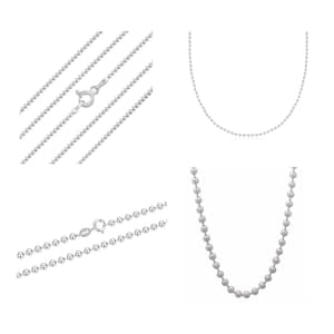 U Pick 1pc Cadena de bolas de plata esterlina Collar de eslabones de cuentas de 2 mm, 3 mm, 4 mm Oro blanco Joyería para mujer Sin níquel 18 pulgadas, 20 pulgadas, 26 pulgadas
