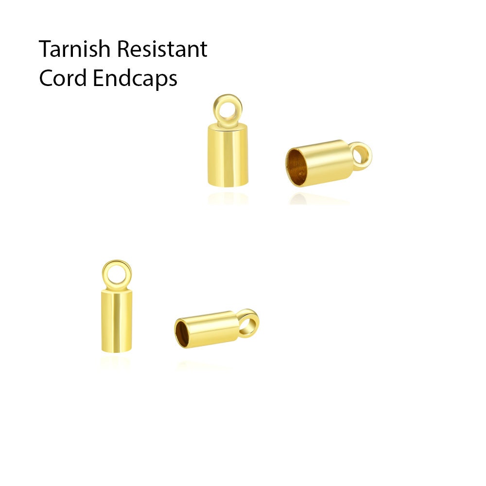 Pick 50pcs Tarnish Resistant Cord End Cap Glue In Endcap 18K Yellow Gold Plated for 1mm 1.5mm 2mm 2.5mm 3mm Leather Cord Wire Jewelry Making