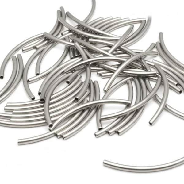 Pick 20pcs 304 Grade Surgical Stainless Steel Curved Noodle Tube Spacer Connector Beads 30mm 35mm 40mm 50mm Long DIY Craft Jewelry Making