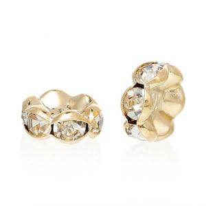 U Pick 100pcs A Quality 18K Gold Plated Wavy Flower Rondelle Spacer Beads Clear Crystal Rhinestone 4mm 6mm 8mm 10mm for Craft Jewelry Making