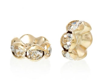 U Pick 100pcs A Quality 18K Gold Plated Wavy Flower Rondelle Spacer Beads Clear Crystal Rhinestone 4mm 6mm 8mm 10mm for Craft Jewelry Making