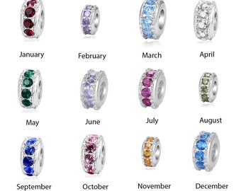 Pick 1pc Authentic Sterling Silver Birthstone Charm Cubic Zirconia Created Gemstone Bead Fit All Other Charm bracelet Women Mom Girl Gift