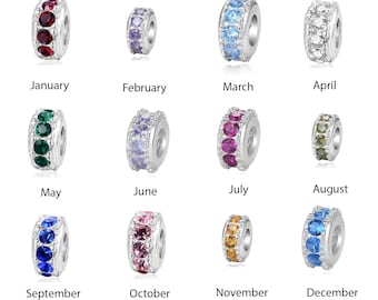 Pick 1pc Authentic Sterling Silver Birthstone Charm Cubic Zirconia Created Gemstone Bead Fit All Other Charm bracelet Women Mom Girl Gift