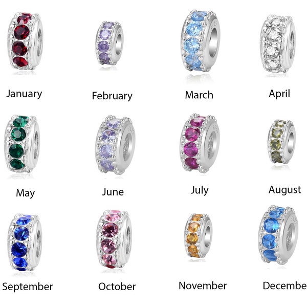 Pick 1pc Authentic Sterling Silver Birthstone Charm Cubic Zirconia Created Gemstone Bead Fit All Other Charm bracelet Women Mom Girl Gift