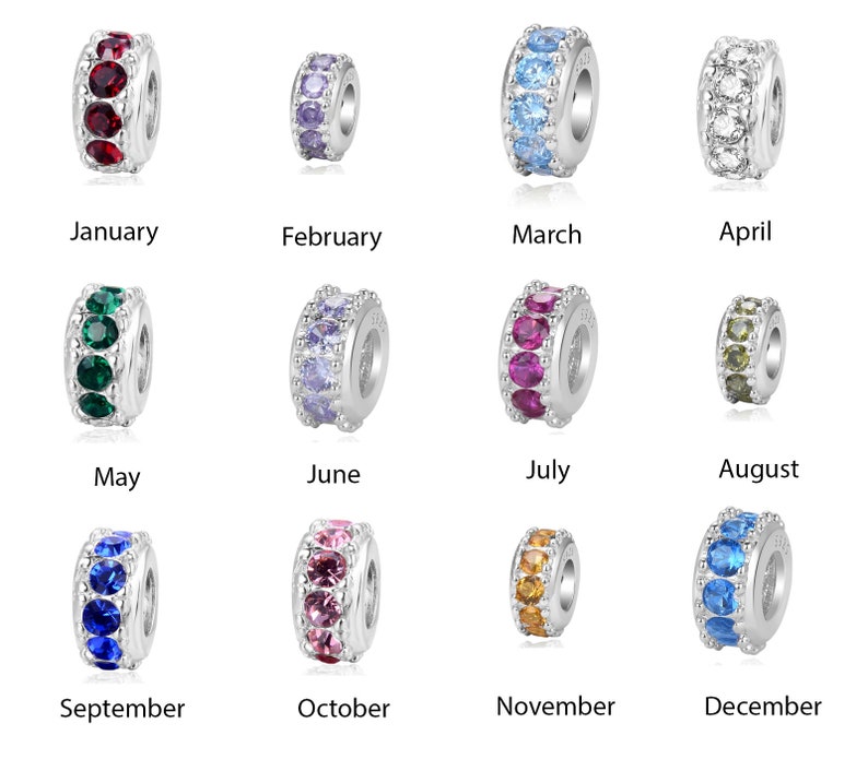 Pick 1pc Authentic Sterling Silver Birthstone Charm Cubic Zirconia Created Gemstone Bead Fit All Other Charm bracelet Women Mom Girl Gift zdjęcie 1