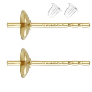 10pcs Real 1/20 14K Gold Filled Earring Post 3mm 4mm Glue On Pearl Cup Earring Findings with 10pcs Earring Backs for Earrings Jewelry Making
