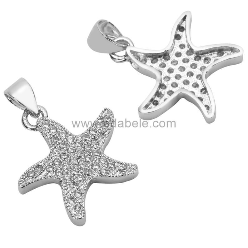 1pc Top Quality Silver Star Charm Pendant with Man Made Diamond Simulants # MCAC32