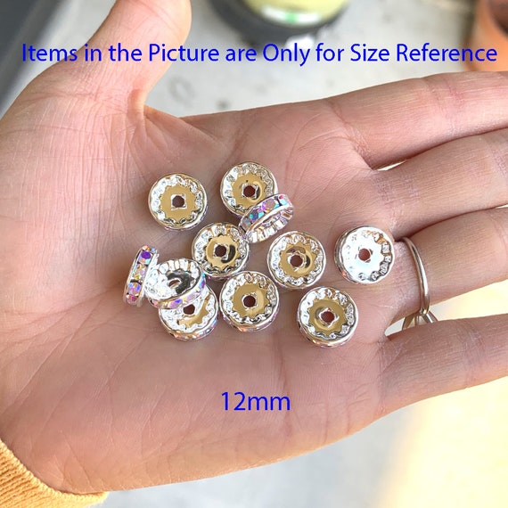 200pcs Rondelle Alloy Rhinestone Spacer Beads Charms for Jewelry Making 