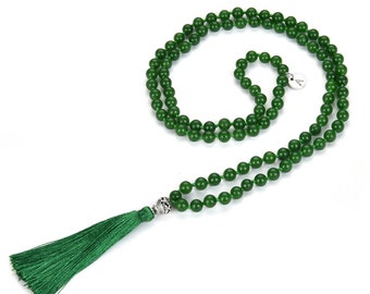 1pc Premium 108 Mala Beads Necklace Natural Green Jade Healing Crystal Chakra Stone Tibetan Buddhist Prayer Japa Bead Tassel Mantra Jewelry
