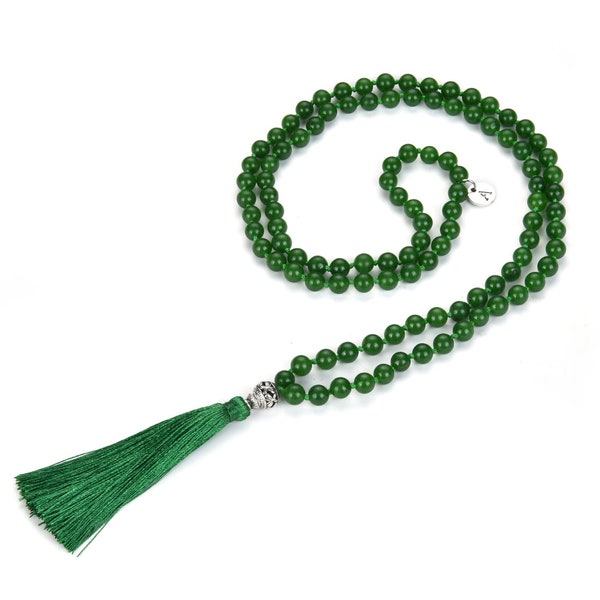 1pc Premium 108 Mala Beads Necklace Natural Green Jade Healing Crystal Chakra Stone Tibetan Buddhist Prayer Japa Bead Tassel Mantra Jewelry