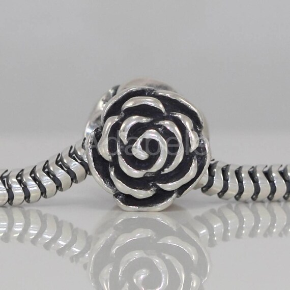 925 Sterling Silver Rose Flower Filigree Bead - Fits 3mm European Charm Bracelets & Necklaces, Antique Silver Finish - View #5