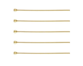Lote de 20 alfileres con cabeza esférica rellenos de oro de 14 quilates 1/20 auténtico de 1 pulgada, 1,5 pulgadas o 2 pulgadas, calibre 24/0,5 mm, resistentes al deslustre, para hacer joyas artesanales.