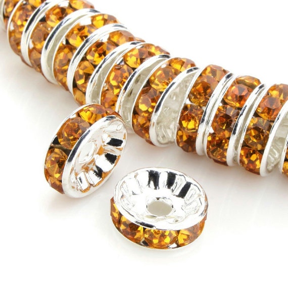 Bulk 50pcs Czech Crystal Rhinestone Silver Plated Rondelle Spacer Beads 10mm