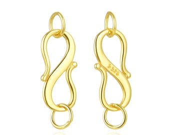 Pick 5pc/10pc Real Gold Plated 925 Sterling Silver S Hook Jewelry Clasp 2 Closed Ring for DIY Necklace Bracelet Rosary Anklet Jewelry Making