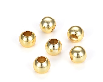 50 pcs/100 pcs Perles d'espacement rondes brillantes résistantes à la ternissure, grand trou, laiton plaqué or jaune 18 carats 6 mm 8 mm 10 mm DIY Artisanat Fabrication de bijoux