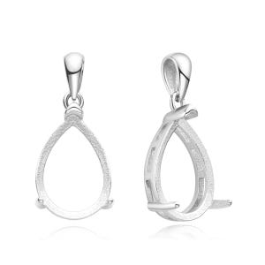May include: Silver pendant setting with a teardrop shape, designed to hold a gemstone or other embellishment. The setting has a smooth, polished finish and a secure bail for attaching to a chain.