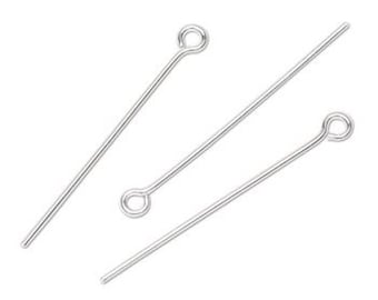 May include: Three silver head pins with a loop at the top. The head pins are used for jewelry making.