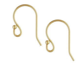 Pick 50pcs 18K Yellow Gold Plated Ball End Fish Earring Hooks 20mm Dangle Ear Wire (Strong wire 0.9mm/19 Gauge) for Earring Jewelry Making