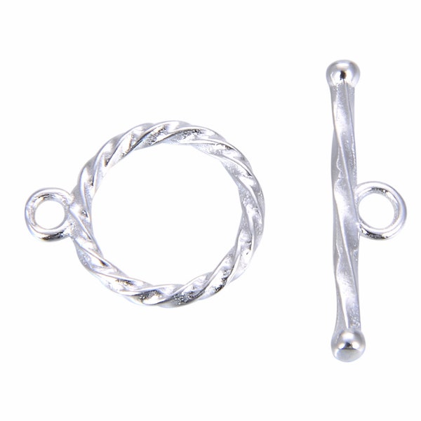 U Pick 2 or 5 Sets Sterling Silver Round Twisted Toggle Clasp Connectors 12mm for Bracelet Necklace Anklet Charm Jewelry Making Findings