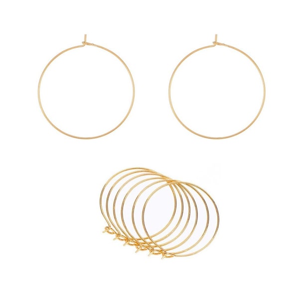 U Pick 20pcs Hypoallergenic Tarnish Resistant Gold Round Hoop Connector 20mm to 60mm for Earrings Pendant Wine Glass Charm Jewelry Making