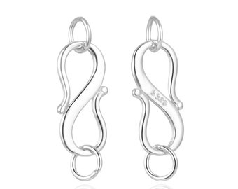 5 or 10pcs 925 Sterling Silver S Hook Eye Clasp 13/16/20mm Jewelry Connector 2 Soldered Rings for Necklace Bracelet Anklet Jewelry Making