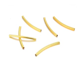 20 pcs/50 pcs Perles d'espacement pour tubes de nouilles incurvés brillants résistants à la ternissure Laiton plaqué or jaune 18 carats 25 mm 30 mm 35 mm 40 mm 50 mm Fabrication de bijoux