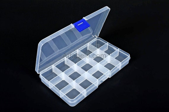 1pc Clear Rectangle Plastic Storage Box 15 Slots Small Compartment Organizer  Vitamin Medicine Pill Jewelry Bead Findings Container Box 