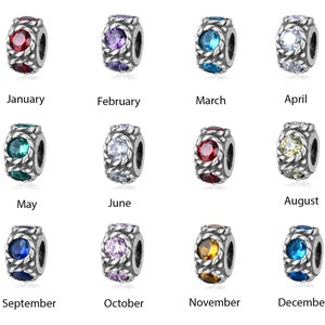 Pick 1pc 925 Sterling Silver Sparkle Birthstone Charm Cubic Zirconia Gemstone Bead for Bracelet Necklace Jewelry Making Women Birthday Gift