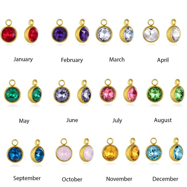 U Pick 5 st. rostfritt stål av hög kvalitet, 8 mm, födelsestensberlocker, missfärgningsbeständiga, hypoallergena, för tillverkning av ädelstenspärlor, glas, smycken