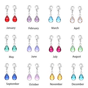 Pick 2pcs Clip On Dangle Birthstone Charm Pendant Drop Jan to Dec Tarnish Resistant Sterling Silver Plated Clasp DIY Craft Jewelry Making