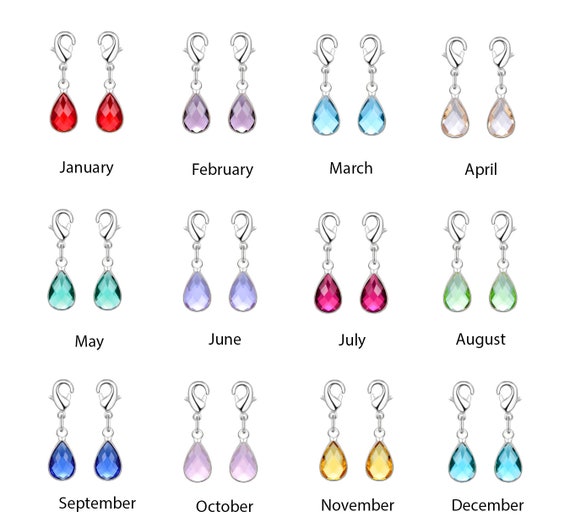 Pick 2pcs Clip on Dangle Birthstone Charm Pendant Drop Jan to Dec