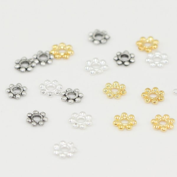 U Pick 100pc/200pc Cute Daisy Flower 4.5mm Thin Flat Rondelle Spacer Bead Cap Metal Bead for Necklace Bracelet Earrings Charm Jewelry Making