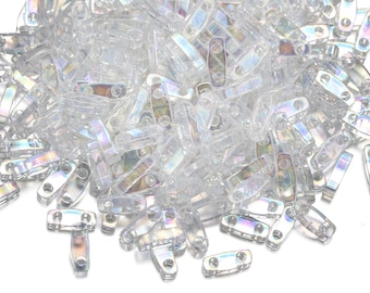 10g Miyuki Quarter Tila Seed Beads 5x1.2mm, Rainbow Crystal Clear QTL-250, Approx 500pcs for Geometric Weaving DIY Craft Jewelry Making