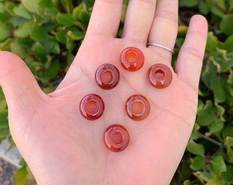 10pcs Natural Carnelian Agate Healing Gemstone 14mm Round Rondelle Donut  Beads (Large Hole 5.6mm) For Macrame Cord Bracelet Jewelry Making