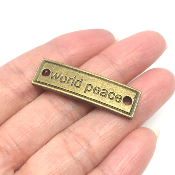 10 x World Peace Charms Connectors 35x10mm Antique Bronze Tone | One Sided Connectors #MCZ670