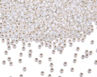 25g Miyuki Rocaille 8/0 Round Seed Beads Silver-lined Opal Alabaster RR-551, Approx 950pcs for Micro Bead Weaving Embroidery Jewelry Making