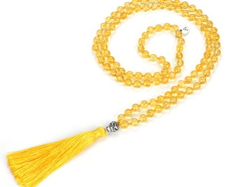 1pc Premium 108 Mala Beads Necklace Natural Yellow Citrine Healing Crystal Chakra Stone Tibetan Buddhist Prayer Japa Tassel Mantra Jewelry