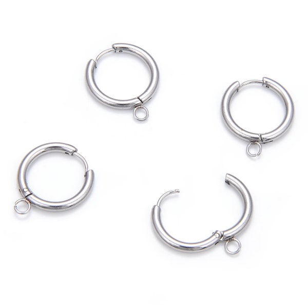 10pcs 304 Grade Surgical Stainless Steel Surgical Round Huggies Earring Hooks Open Loop 18.5mm Long Hoop Earwire Earrings Jewelry Making