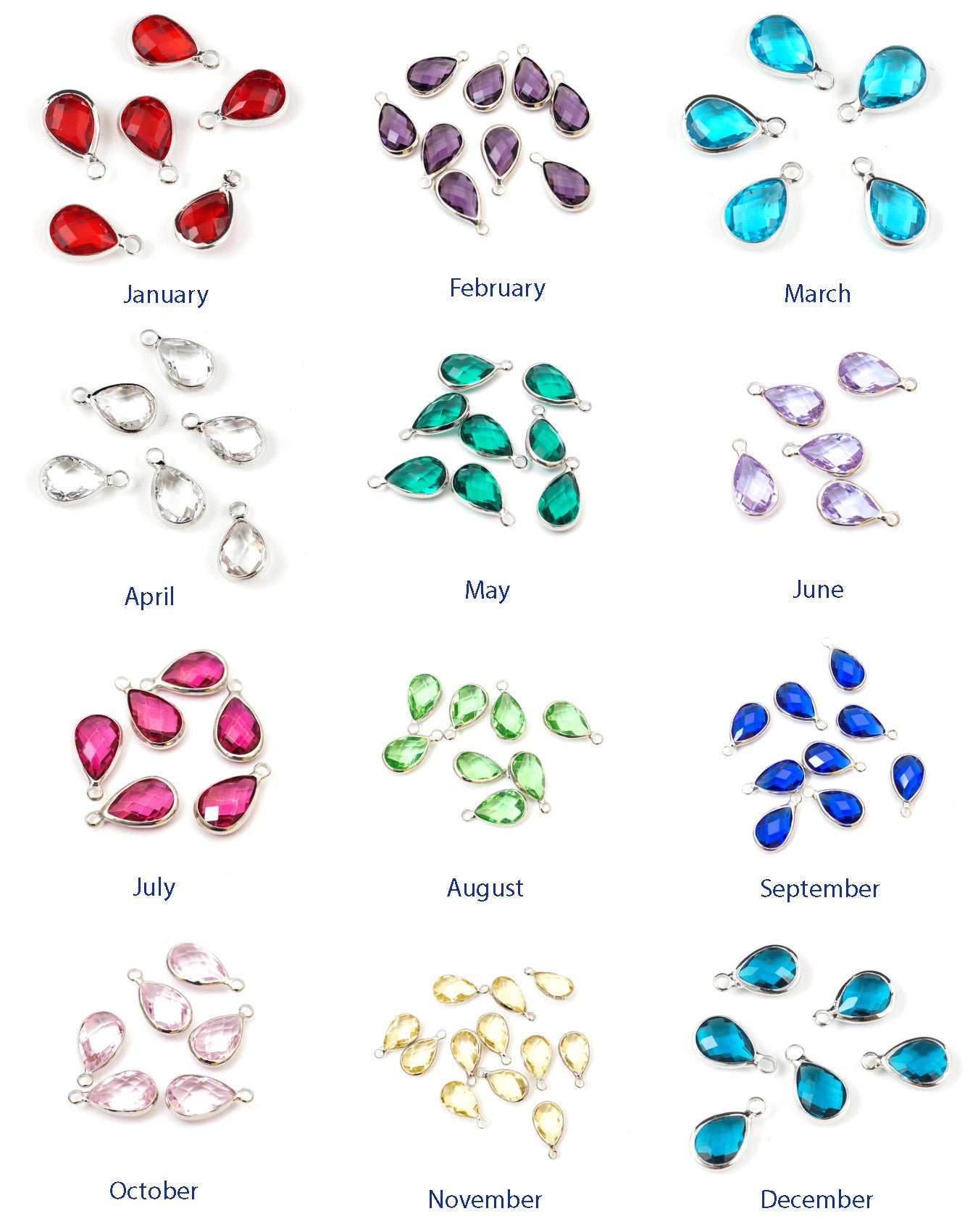 U Pick 2pcs Clip on Dangle Birthstone Charms Jan to Dec With