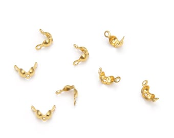 100 pezzi/200 pezzi in ottone grezzo a conchiglia, calotta, punta per perlina, nodo, 8 mm, 2 anelli chiusi, non placcati/non rivestiti, per la creazione di gioielli fai da te.