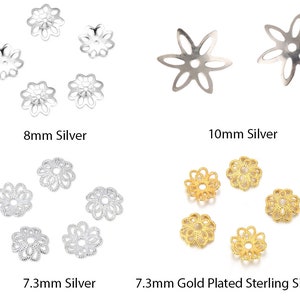 Pick 20pcs 925 Sterling Silver 7mm 8mm 10mm Flower Bead Caps End Cap Silver/18k Yellow Gold for DIY Craft Earrings Necklace Jewelry Making